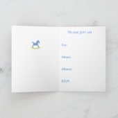 男の赤ちゃんイエロー・アンド・ブルー・ロッキング・ホース・カード 招待状 (内部)