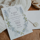 男の赤ちゃんイン開花ブルーフラワーベビーシャワー 招待状