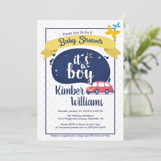 男の赤ちゃんウェルカムシャワー 招待状 (スタンド正面)