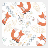 男の赤ちゃんウッドランドクリーチャーキツネドーンズベビーシャワー スクエアシール (正面)