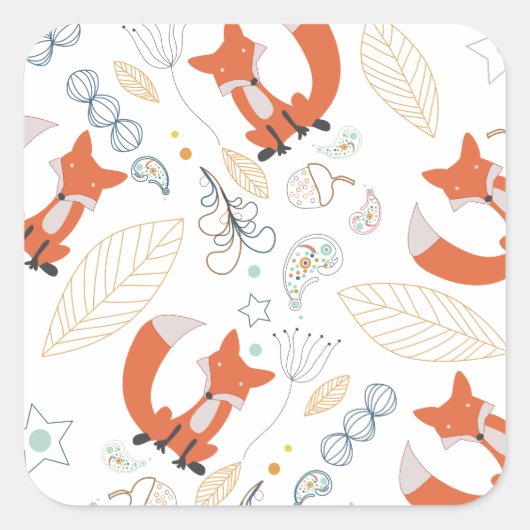 男の赤ちゃんウッドランドクリーチャーキツネドーンズベビーシャワー スクエアシール (正面)