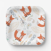 男の赤ちゃんウッドランドクリーチャーキツネドーンズベビーシャワー ペーパープレート (正面)