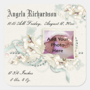 男の赤ちゃんエレガントまたは女の子スクラップブックのフォトフレーム スクエアシール