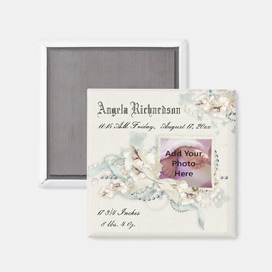 男の赤ちゃんエレガントまたは女の子スクラップブックのフォトフレーム マグネット (正面/裏面)