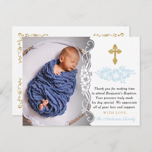 男の赤ちゃんエレガントバプテスマありがとう ポストカード (正面/裏面)