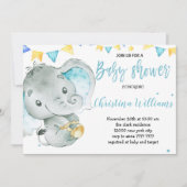 男の赤ちゃんエレファントキュートベビーシャワー 招待状 (正面)