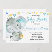 男の赤ちゃんエレファントキュートベビーシャワー 招待状 (正面/裏面)