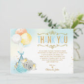 男の赤ちゃんエレファントバルーンベビーシャワースプリンクル サンキューカード (スタンド正面)