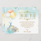 男の赤ちゃんエレファントバルーンベビーシャワースプリンクル サンキューカード (正面/裏面)
