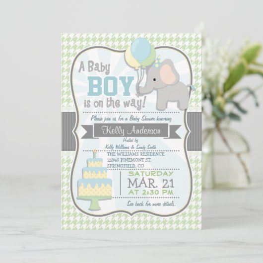 男の赤ちゃんエレファントパステルベビーシャワー招待状 招待状 (スタンド正面)