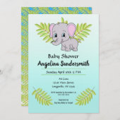 男の赤ちゃんエレファントブルーグラデーションカウトベビーシャワー 招待状 (正面/裏面)