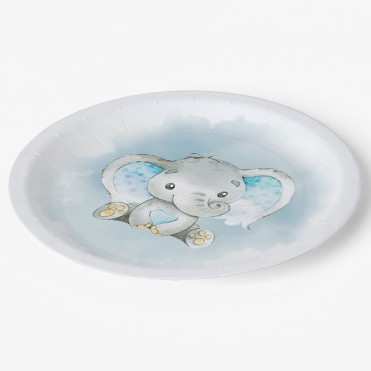 男の赤ちゃんエレファントベビーシャワー紙プレート ペーパープレート (アングル)