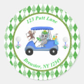 男の赤ちゃんエレファント&モンキーゴルフベビーシャワーリターン ラウンドシール (正面)