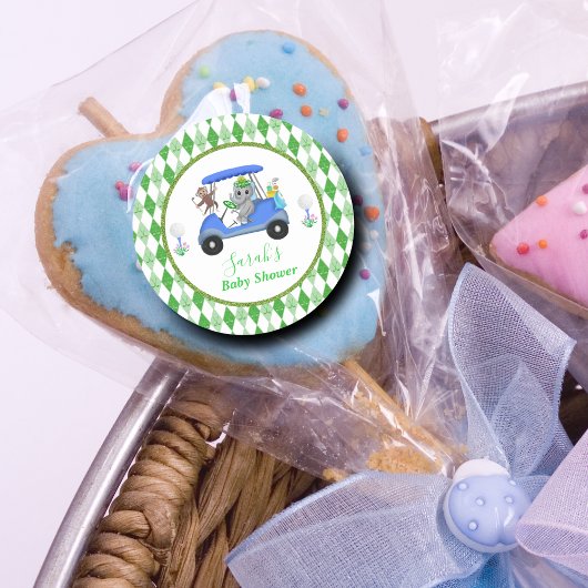 男の赤ちゃんエレファント&モンキーゴルフベビーシャワーリターン ラウンドシール