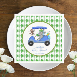 男の赤ちゃんエレファント&モンキーゴルフ スタンダードカクテルナプキン