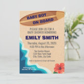 男の赤ちゃんオンボードサーフボードベビーシャワー招待状 招待状 (スタンド正面)