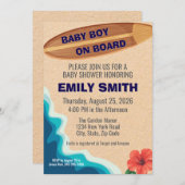 男の赤ちゃんオンボードサーフボードベビーシャワー招待状 招待状 (正面/裏面)