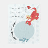 男の赤ちゃんカウトレッドウェルシュドラゴンと名前マイルストーン フリースブランケット (正面)