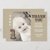 男の赤ちゃんカウボーイ1st誕生日ありがとうフォトカード サンキューカード (正面/裏面)