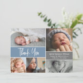 男の赤ちゃんカスタムほこりっぽいブルーシャワー写真 サンキューカード (スタンド正面)