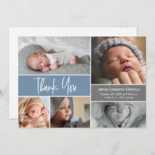 男の赤ちゃんカスタムほこりっぽいブルーシャワー写真 サンキューカード (正面/裏面)