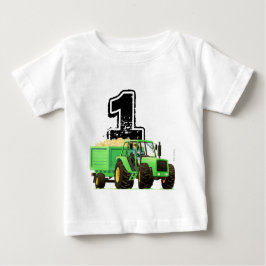 男の赤ちゃんカスタムグリーントラクター1st誕生日 ベビーTシャツ