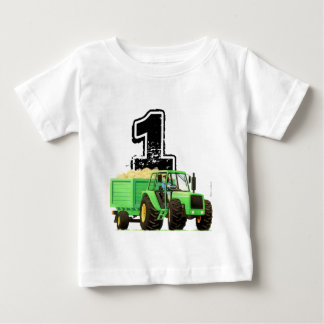 男の赤ちゃんカスタムグリーントラクター1st誕生日 ベビーTシャツ