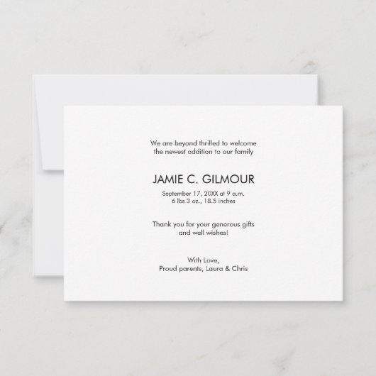 男の赤ちゃんカスタムシャワーサンキュー誕生 サンキューカード (裏面)