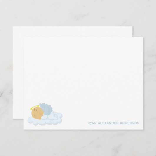 男の赤ちゃんカスタムフラットサンキューノート 招待状 (正面/裏面)