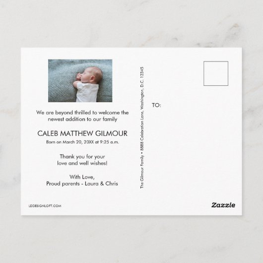 男の赤ちゃんカスタム写真ハンドレ感謝していタリング ポストカード (裏面)