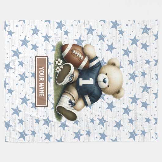 男の赤ちゃんカスタム用アメリカンフットボール毛布 フリースブランケット (正面(横))