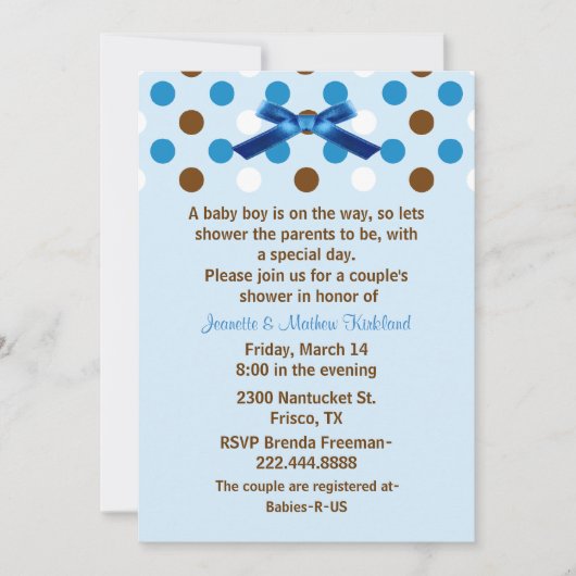 男の赤ちゃんカップルズベビーシャワー招待状 招待状 (正面)