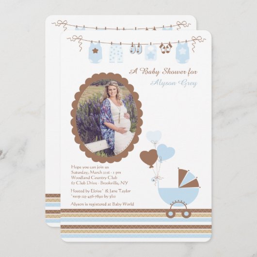 男の赤ちゃんカメオフォトシャワー招待状 招待状 (正面/裏面)