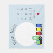 男の赤ちゃんカラフルトレーニングと名前の月次マイルストーン フリースブランケット (正面)