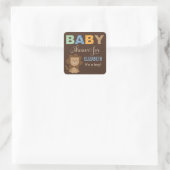 男の赤ちゃんカラフルブラウンシャワー用ジャングル動物 スクエアシール (バッグ)