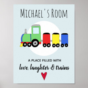 男の赤ちゃんカラフル機関車列車名子供部屋 ポスター