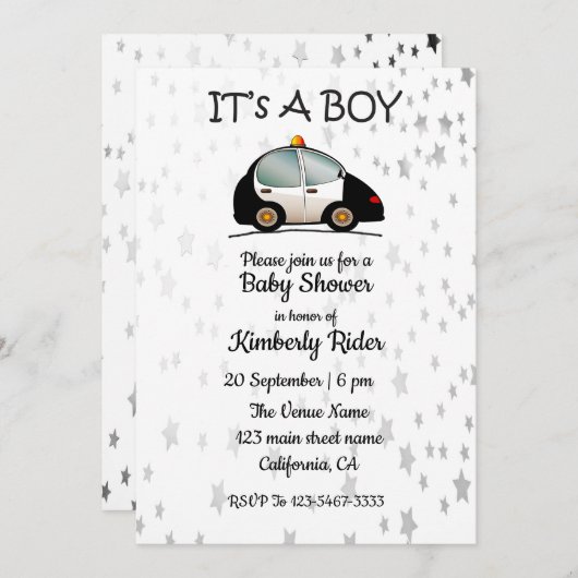 男の赤ちゃんカーズベビーシャワー招待状 招待状 (正面/裏面)