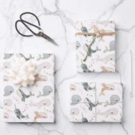 男の赤ちゃんガールお洒落クジラ海テーマパーティー ラッピングペーパーシート