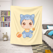 男の赤ちゃんガールキャットジャンプスーツイエロー シェルパブランケット