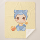 男の赤ちゃんガールキャットジャンプスーツイエロー シェルパブランケット (正面)