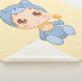 男の赤ちゃんガールキャットジャンプスーツイエロー シェルパブランケット (3/4)