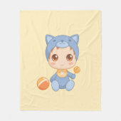 男の赤ちゃんガールキャットジャンプスーツイエロー フリースブランケット (正面)