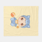 男の赤ちゃんガールキャットジャンプスーツイエロー フリースブランケット (正面(横))