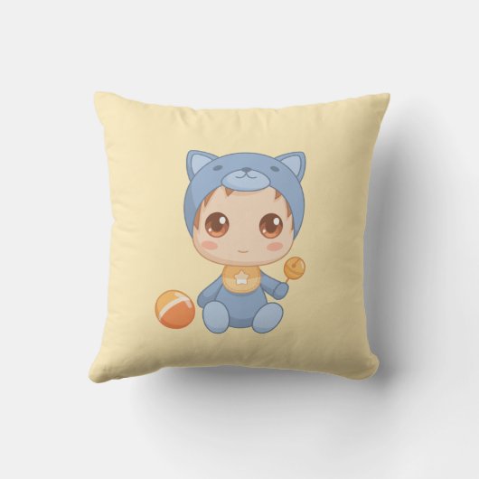 男の赤ちゃんガールキャットジャンプスーツオンイエロー クッション (裏面)