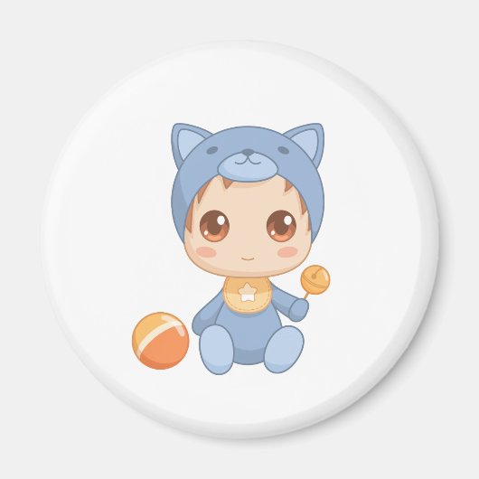 男の赤ちゃんガールキャットジャンプスーツ マグネット (正面)