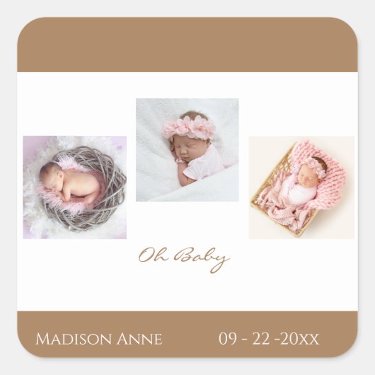 男の赤ちゃんガールキュートネーム誕生 スクエアシール (正面)