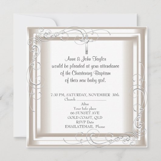 男の赤ちゃんガールクリーム《キリスト教》洗礼式や命名式バプティスクロス 招待状 (裏面)