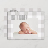 男の赤ちゃんガールグレーチェック名誕生統計ベビー 案内ポストカード (正面/裏面)
