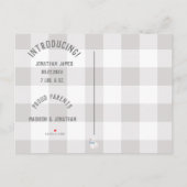 男の赤ちゃんガールグレーチェック名誕生統計ベビー 案内ポストカード (裏面)