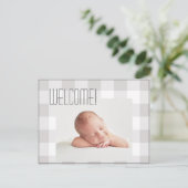 男の赤ちゃんガールグレーチェック名誕生統計ベビー 案内ポストカード (スタンド正面)